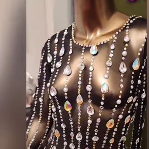 Black Rhinestone mesh sheer long sleeve party special occasion dress